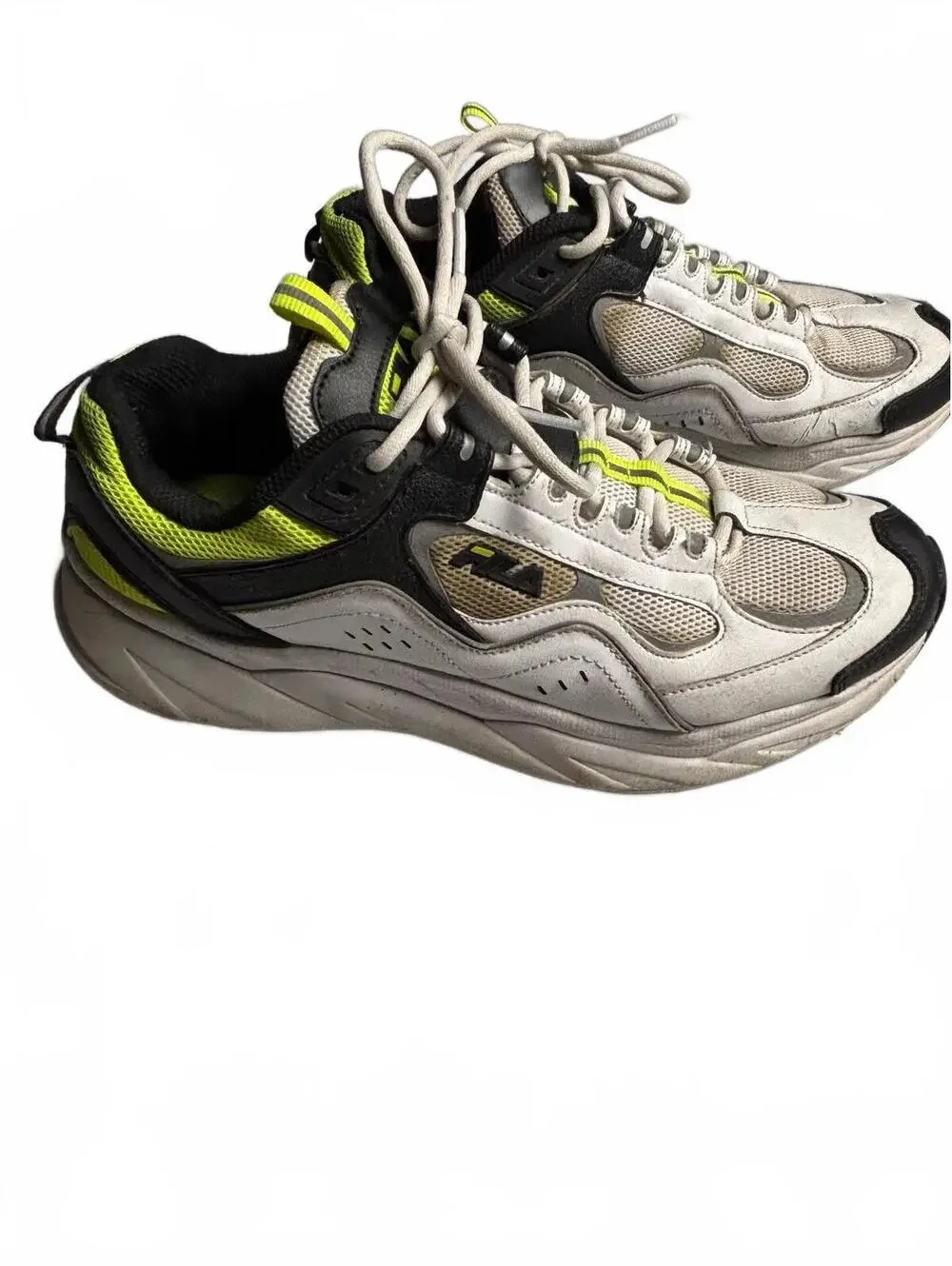 Fila unisex Athletic Sneakers White Black and Neon Yellow